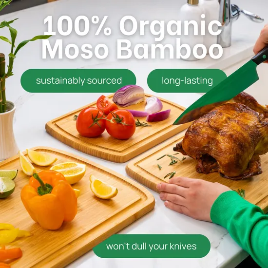 Large Bamboo Chopping Block Set of 3 for Fruit Vegetable Cutting