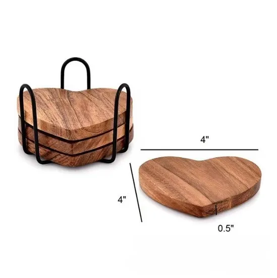 Artistic - Looking Heart Shape Wooden Coaster with Metal Holder for Table Decoration