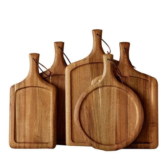 Luxury and Long-Lasting Round Acacia Food Serving Tray with Handle