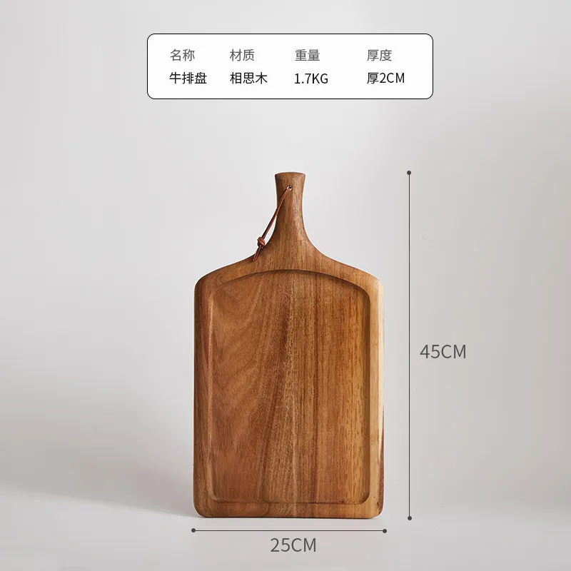 Natural Paddle Shape Acacia Wood Board Serving Tray with Handle