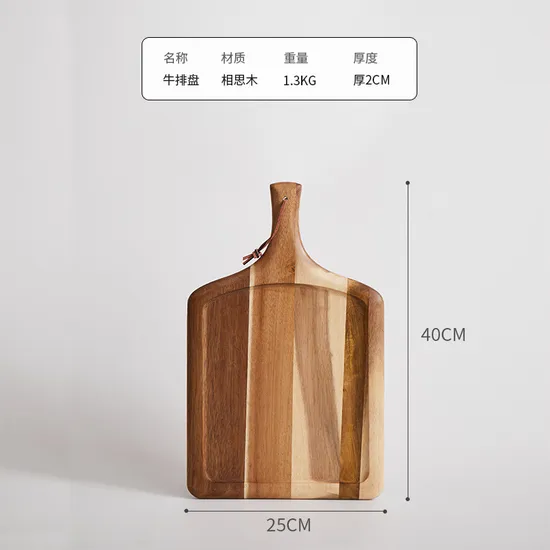 Natural Paddle Shape Acacia Wood Board Serving Tray with Handle