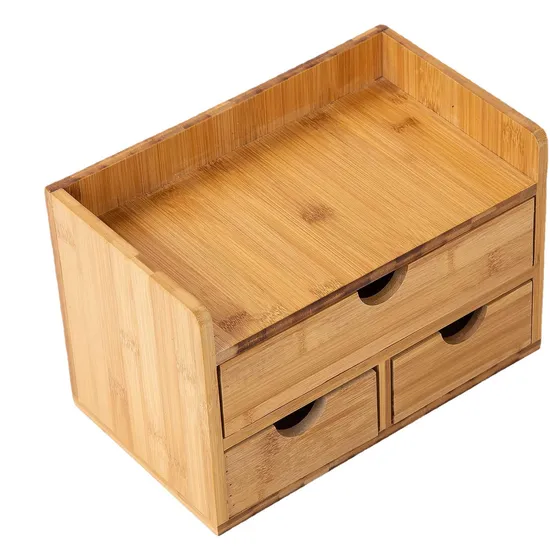 Office and Home Supplies 3-Layer Bamboo Desktop Storage Box for Cosmetics and Sundries Storage