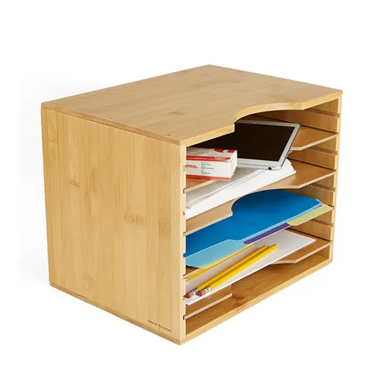 Detachable Multi-Layer Bamboo Partion Storage Organizer Shelf Wooden File Holder for Office Supplies