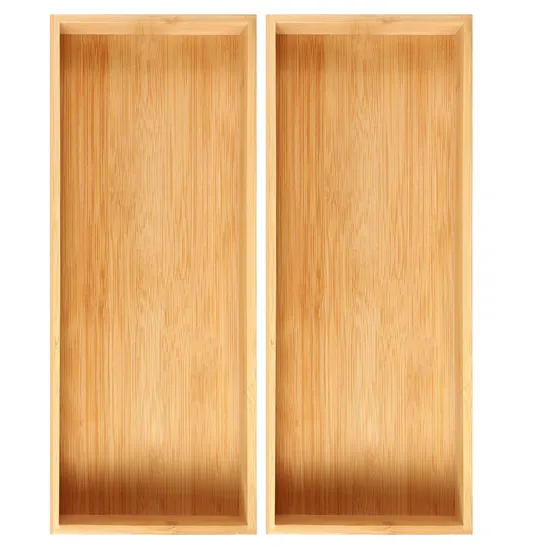 Elegant Rectangle Bamboo Tray Set of 2 Box Set for Desk, Kitchen & Vanity Drawers