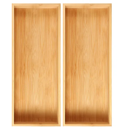 Elegant Rectangle Bamboo Tray Set of 2 Box Set for Desk, Kitchen & Vanity Drawers