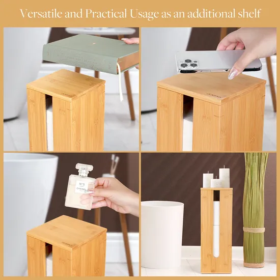Bamboo Toilet Paper Holder - Fits 3 Mega Accessories - Natural, 5.9 X 5.9 X 16.1 Inches