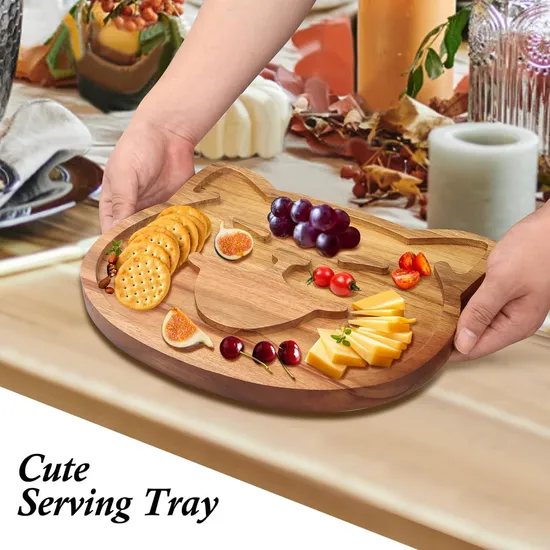 Rustic Cute Acacia Wood Cheese Plate for Charcuterie Boards & Wine Nights