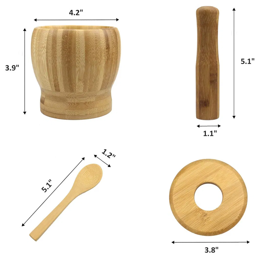 Premium Bamboo Mortar and Pestle Set for Garlic Grinding