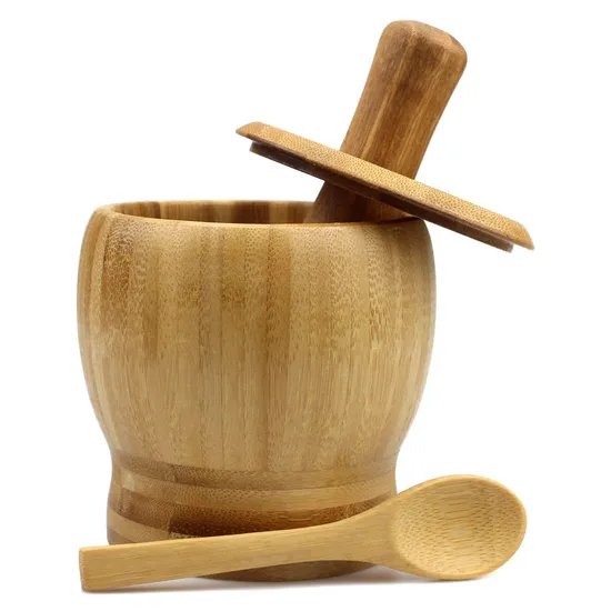 Premium Bamboo Mortar and Pestle Set for Garlic Grinding