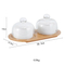 Bamboo Serving Platter with Glass Lids and Ceramic Bowls for Snack Candy Fruit Nut