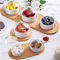 Mini Round Bamboo Wood Cake Stand with Glass Dome and Ceramic Bowls for Cakes & Cheese Platters