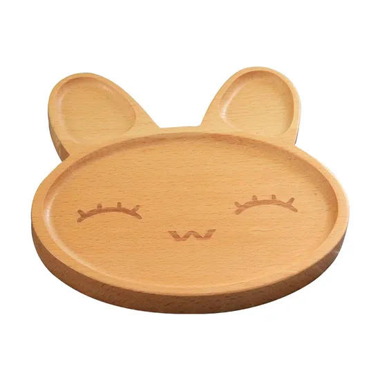Natural Rabbit Shape Beech Wood Dinner Plate Snack Plate for Children