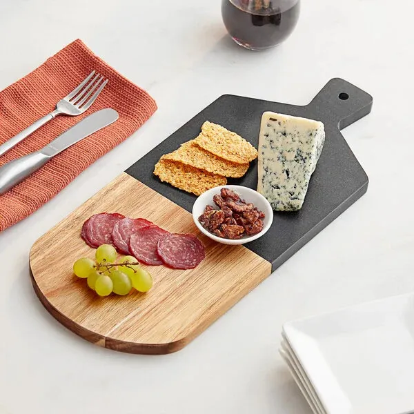 Black Marble and Acacia Wooden Cheese Board Charcuterie Board for Kitchen