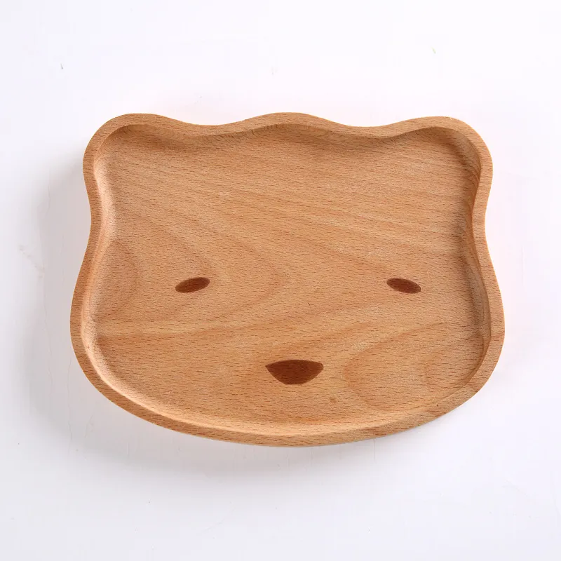 Luxury Bear Shape Beech Wood Snack Serving Plate for Kids