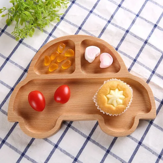 Cute Pig Shape Wooden Bamboo Dinner Plates for Kids