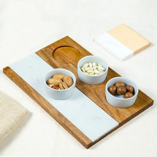 Rubber Wooden Board with Marble Stone Steak Tray