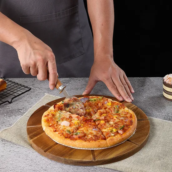Double Sided Large Round Wood Pizza Cutting Board Serving Board with Handles
