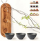 Acacia Wooden Tray with 3 Different - Color Ceramic Serving Bowls for Chip and DIP Set