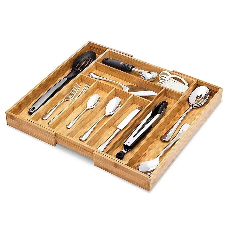 Expandable Bamboo Cutlery Tray Drawer Divider Organizer