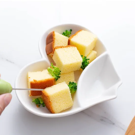 Heart-Shaped Ceramic Serving Bowls and Plates with Rotating Bamboo Serving Platter