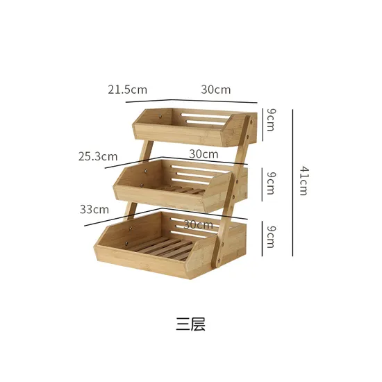 Large 3 - Tier Bamboo Kitchen Fruit Basket Organizer Storage Rack