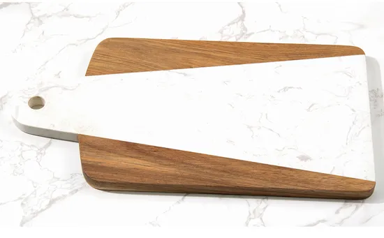 Natural Wooden and Marble Cheese Board with Handle and Hanging Hole