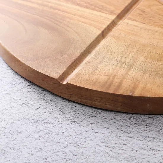 Round Wood Pizza Cutting Board with knives