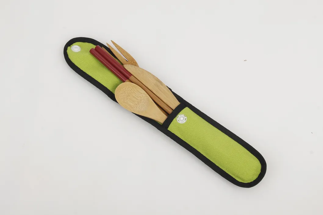 4 PCS Bamboo Travel Cutlery Set with Bags