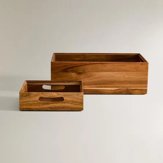 Acacia Wood Storage Box Storage Bin Set of 2 with Handle