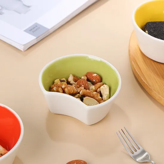 10 Inch Rotatable Bamboo Divided Serving Tray with 5 Removable Ceramic Bowls