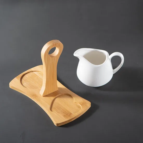 3 - Piece White Ceramic Sugar and Creamer Coffee Serving Set with Lid and Bamboo Serving Tray