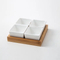 Bamboo Serving Tray with 4 Divided Ceramic Section Plates for Party Bar Food Snack Fruit Caddy