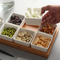 3 Divided Rectangle Bamboo Serving Tray with Ceramic Dishes for Snack /Sauce