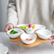 5-Grid Ceramic Salad Bowl & Sauce Dish with Bamboo Serving Tray for Afternoon Tea, Fruits, Desserts & Nuts