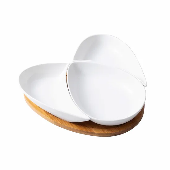 Ceramic Portion Plates with Bamboo Serving Tray
