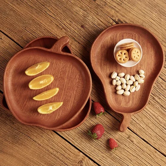 Apple Shape Multi-Purpose Ebony Wood Food Plate Serving Tray