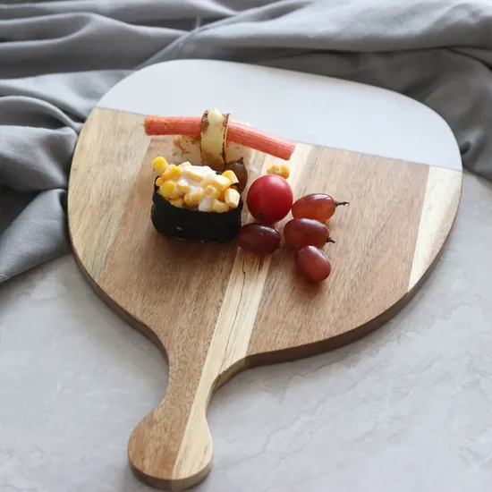 Elegant Marble - Inlaid Wood Cheese Board with Handle