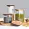 Wholesale Square Glass Storage Food Jar with Bamboo Wooden Lid
