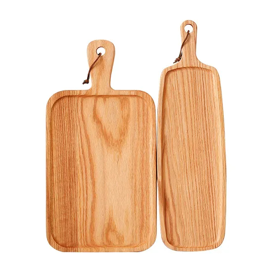 Paddle Shape Oak Wooden Serving Tray / Plate with Leather Rope