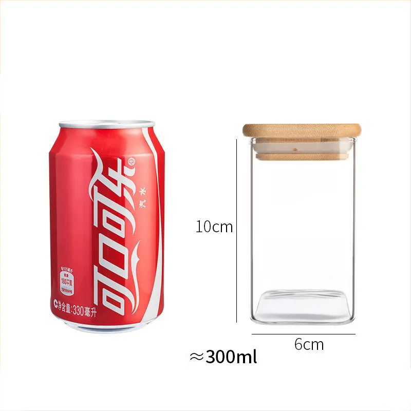 Small Capacity Square Glass Food Storage Container with Bamboo Lid