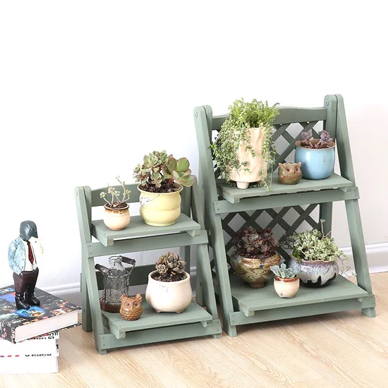 Foldable Multi - Layer Solid Wood Step - Type Flower Rack for Living Room and Balcony