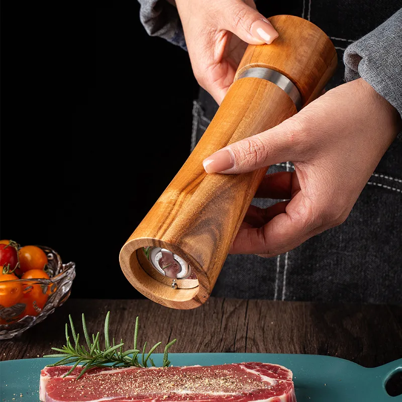 Manual Acacia Wood Pepper Grinder Spice Grinder with Stainless Steel Ring