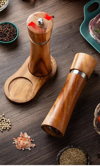 Manual Acacia Wood Pepper Grinder Spice Grinder with Stainless Steel Ring