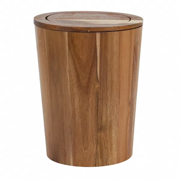 Eco Acacia Wood Trash Can Waste Basket with Lid
