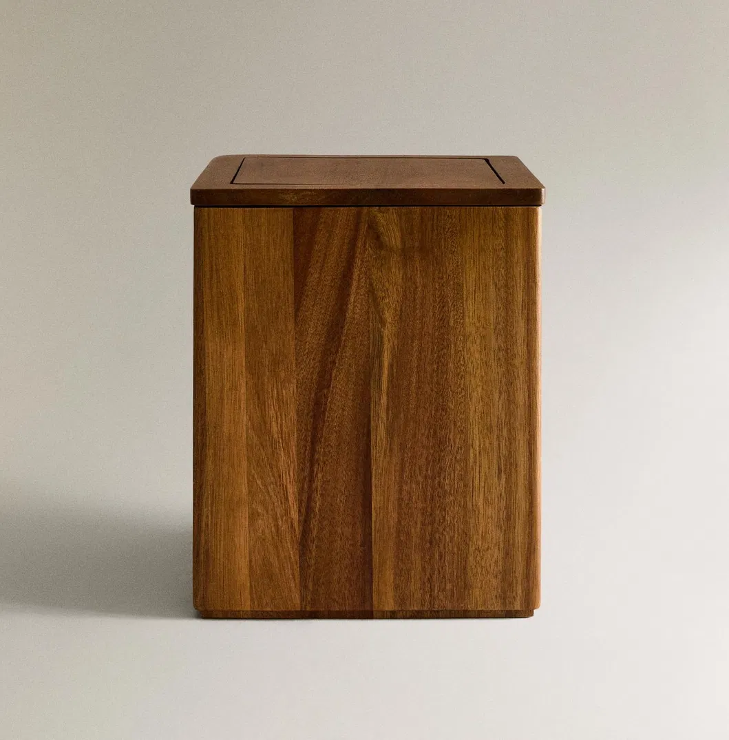 Luxury Acacia Wood Storage Box Wood Trash Can Dust Bin for Home