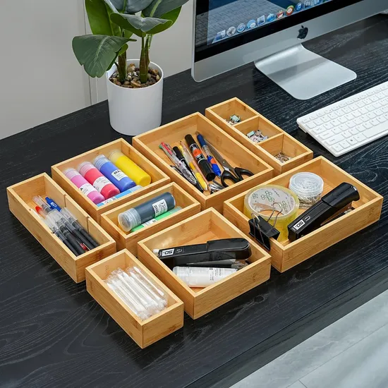 Space - Saving 8 - Pack Bamboo Storage Organizers Set Box Set for Bathroom, Kitchen & Office Drawers
