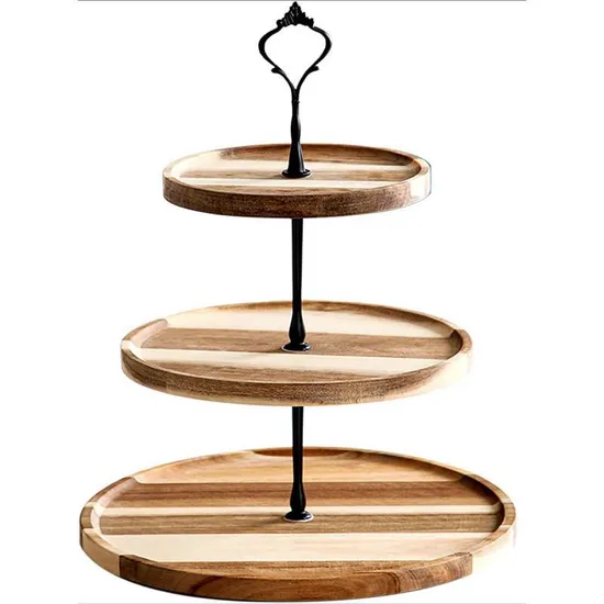 Handcrafted Acacia Wood 3-Tier Cake Stand with Removable Trays for Wedding Dessert Displays