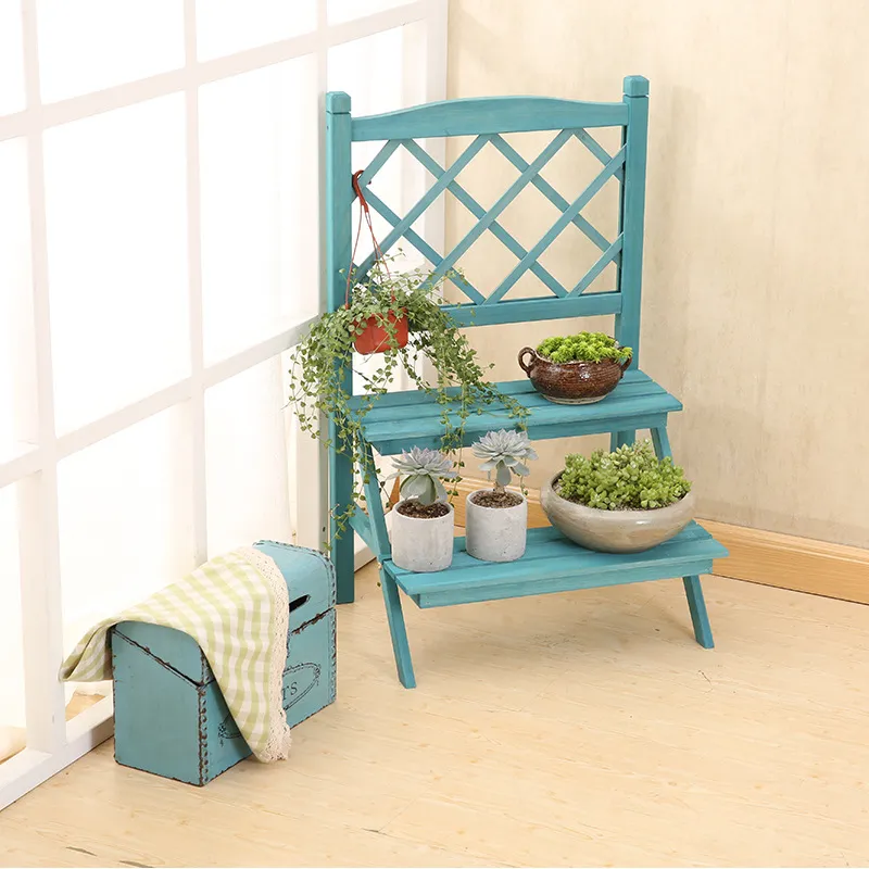 Foldable Five - Layer Step - Type Storage Rack Solid Wood Flower Rack for Succulent Plants
