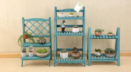 Foldable Five - Layer Step - Type Storage Rack Solid Wood Flower Rack for Succulent Plants