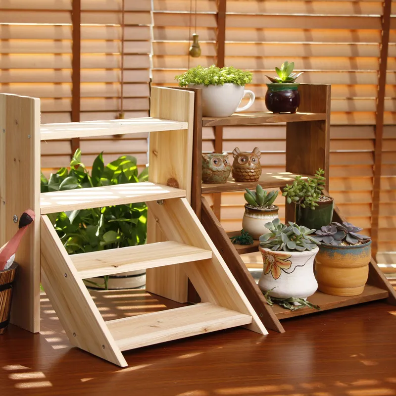 Multi-Layer Wood Flower Stand Succulent Display Stand Flower Pot Rack Shelf Balcony Plant Rack